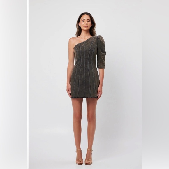 NWT ELLIATT ELEGY One-Shoulder Black Denim Dress - Picture 2 of 14